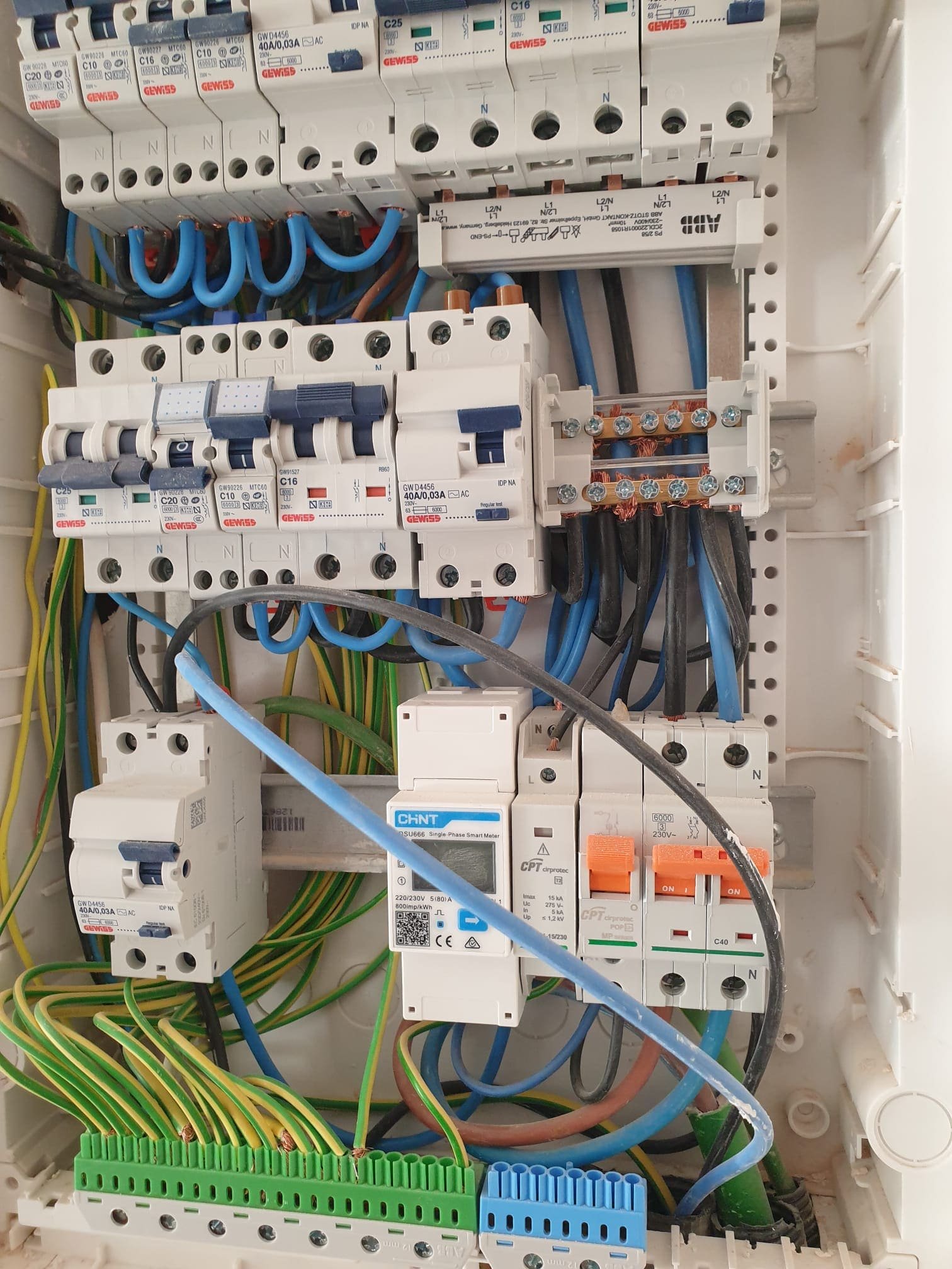 Cuadro eléctrico de vivienda con circuitos y protecciones instalados