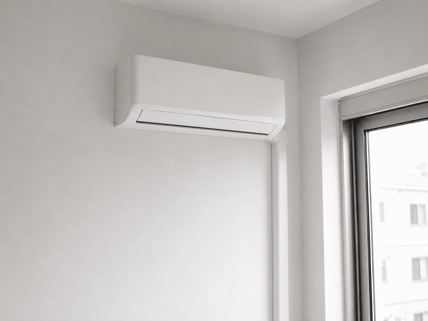 Unidad interior de aire acondicionado instalada y terminada en una vivienda